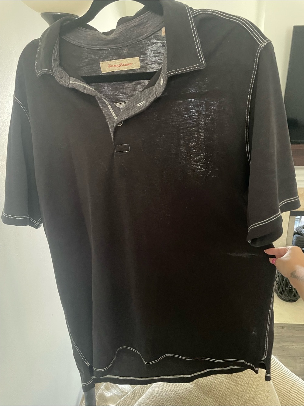 Tommy Bahama Black Polo with Contrast White Stitching